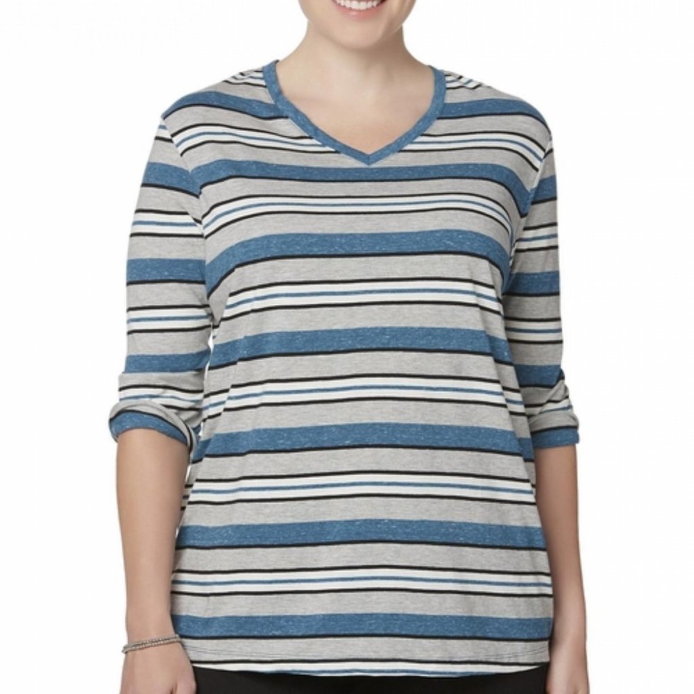 Women's Plus V-Neck Striped T-Shirt